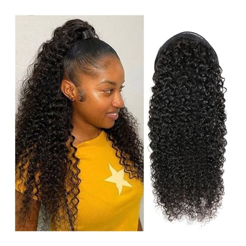 Pferdeschwanzverlängerung Pferdeschwanz-Verlängerungen Brizilian Clip In Pferdeschwanz Weiches Haargefühl Verworrener lockiger Pferdeschwanz Menschliches Haar for Frauen Tunnelzug Verworren Glatt Tail von WANGHAI-666