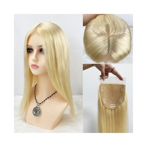 Topper für Frauen 5"×5" Seidentop-Haarteil mit Spitzenverschluss und Babyhaar-Clip in Echthaar-Topper, brasilianisches Remy-Haar #613 Blonde, glattes Haar, Haarteile Haaraufsätze(22 inches) von WANGHAI-666