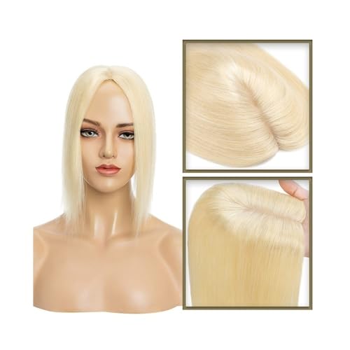 Topper für Frauen 6–18 Zoll Echthaar-Topper for Frauen, echtes Echthaar ohne Pony, 10 x 12 cm, Injektionsseidenbasis, Clip-in-Haarverlängerung, Haarteile for glattes Haar Haaraufsätze(Bleach Blonde,6i von WANGHAI-666