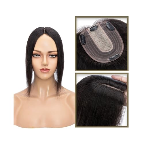 Topper für Frauen 6–18 Zoll Echthaar-Topper for Frauen, echtes Echthaar ohne Pony, 10 x 12 cm, Injektionsseidenbasis, Clip-in-Haarverlängerung, Haarteile for glattes Haar Haaraufsätze(Natural Black,6i von WANGHAI-666