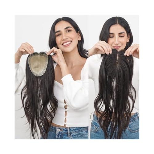 Topper für Frauen Gewelltes Echthaar-Toupet for Frauen, 15 x 16 cm, Seidenhaut-Basis-Toupet mit PU rundherum, 8 bis 22 Zoll gewelltes europäisches Echthaarteil for dickes Haar Haaraufsätze(8 inches) von WANGHAI-666