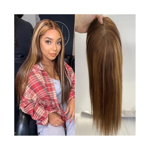 Topper für Frauen Haarteil aus Echthaar, 20,3–55,9 cm, Strähnchen, unbehandeltes Echthaar, 12,7 x 12,7 cm, glattes Haar, Schweizer Spitzenbasis mit 4 Clips for Frauen mit Haarausfall und dünner werden von WANGHAI-666