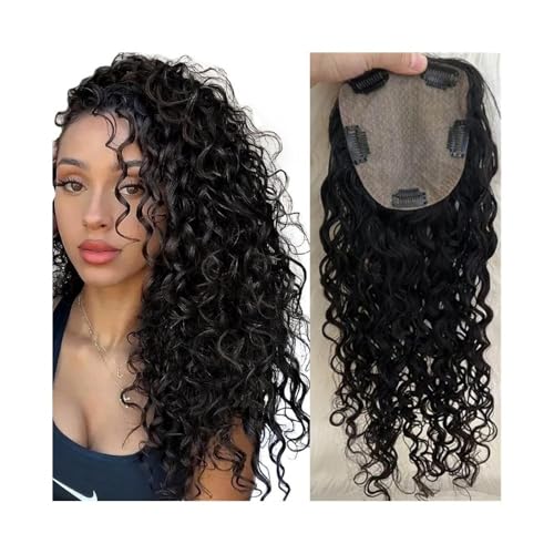 Topper für Frauen Haarteile for Frauen, 20,3–55,9 cm lang, gewellt, lockig, 150% Dichte, natürliches schwarzes europäisches Echthaar, 15 x 16 cm, Seidenbasis, Clip-In-Echthaarteile Haaraufsätze(8 inc von WANGHAI-666