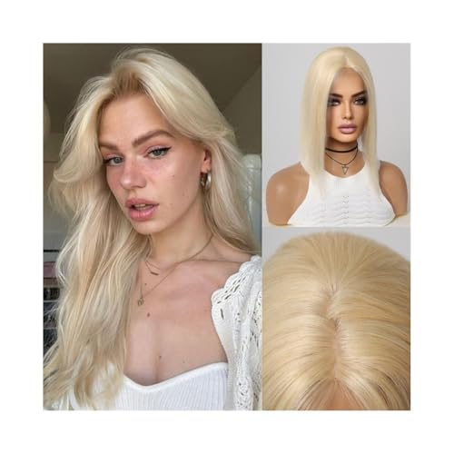 Topper für Frauen Hellblondes Echthaar-Toupet, Mittelscheitel, glattes Remy-Haarteil, 10 x 12 cm, Seidenbasis, Clip-In-Toupet for Frauen mit dünner werdendem Haar Haaraufsätze von WANGHAI-666