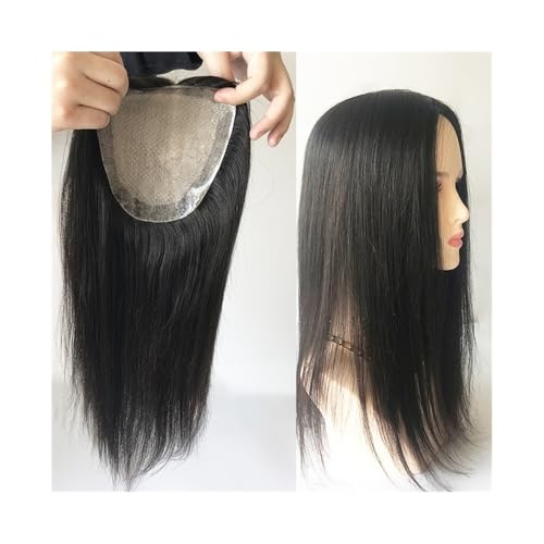 Topper für Frauen Silky Straight Human Hair Topper, 12x13CM Silk Skin Base Hair Topper with PU Around, 130% Density Natural Black European Virgin Hair Pieces No Clips Haaraufsätze(14 inches) von WANGHAI-666