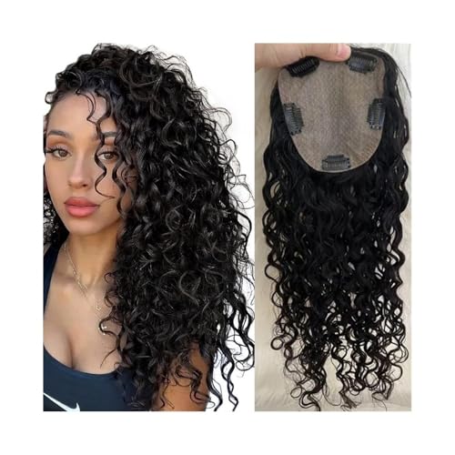 Topper für Frauen Topper aus Echthaar, 20,3–55,9 cm lang, gelockt, 12 x 13 cm, europäisches Echthaar, Haarteil mit Seidenbasis, 150% Dichte, Clip-in-Haarteil for Frauen, deckt dünnes Haar ab Haaraufs von WANGHAI-666