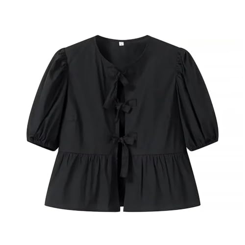 Damen Solid White Cropped Tops Schwarz Kurzarm Puffärmel Lace Up mit Schleife Cardigan T Shirts Strand Stil, Schwarz , M Damen Solid White Cropped Tops Schwarz Kurzarm Puffärmel Lace Up mit Schleife Cardigan T Shirts Strand Stil, Schwarz , M von WANGHAIPING