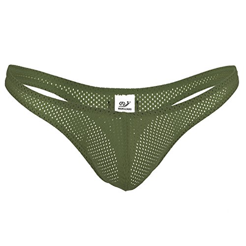 WANGJIANG Low Rise Herren Sport Netz String Tanga – Super Bulge Sport Mesh Thong Oliv Größe: S von WANGJIANG