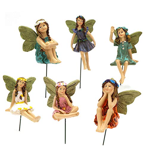 6 Stück Fairy Garden Miniatur Feen-figuren, Elfen Figur Flower Fairies Statue Harz-fee Garten-verzierungen Gartenstecker Gartenfiguren Aus Harz for Outdoor-deko Mini Feen von WANGQI