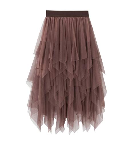 Damen Tüllrock Elastische Taille Unterrock Ballettrock Faltenrock Maxirock Sheer Tutu Tüll Rock (Hellbraun Knielänge, Einheitsgröße) von WangsCanis