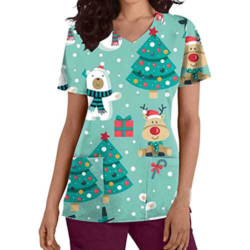 Arzt Uniform Kasaks für Damen, Kasacks Damen Pflege, Weihnachts Tshirt Damen Kurzarm Berufsuniform Schlupfkasack Weihnachtsthema Krankenschwester Kasack Top Xmas Motiv Pflege Kleidung Schlupfhemd von WANGTIANXUE