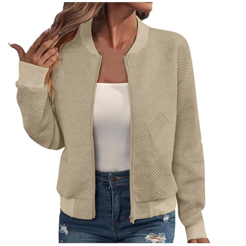 Bomberjacke Damen Leichte Blouson Jacke Pilotenjacke Langarm Rundhals Fliegerjacke Zip Outwear Mäntel Solid Outdoorjacke Elegant Übergangsjacke Sport Style für Frauen Frühling Sommer Coat von WANGTIANXUE