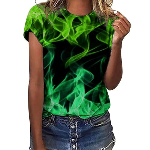 Damen Oberteile Sommer Shirt Basic Tees Tops Kurzarmshirt Flamme Motiv Klassich Aufdruck T-Shirt Oberteile Gradient Kurze Ärmel Hemdbluse Freizeit Streetwear T Shirt Tunika Top Bluseshirt von WANGTIANXUE