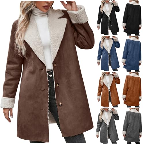 Damenwinterjacke Herbst Jacken FüR Damen Lang Winterjacke Mit Teddyfutter Damen Leichte Fleecemantel Damen Teddyweste Damen Schwarze Fleecejacke Damen Teddy Jacke Damen Damen Herbst Mantel Damen von WANGTIANXUE