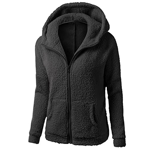 Frauen Fleecejacke Winter Teddyfleece Jacke Warmes Sweatshirt Damen mit Kapuze und Full Zip Fleece Sweatjacke Kuscheljacke Flauschig Fliesjacke mit Tasche Fleecepullover Flauschjacke Damenjacke von WANGTIANXUE