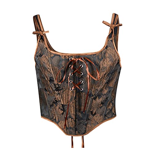 Korsett Damen Bauchweg Corset mit Schnürung Sexy Öse Spitze Blumendruck Unterbrust Vollbrust Oberteil Gräten Rückseite Gürtel Taillenformer Elegant Vintage Palast Stil Corsage Überbrus Shaperwear von WANGTIANXUE