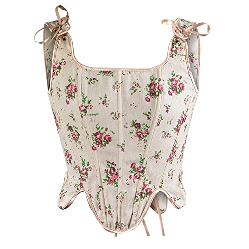 Korsett Damen Bauchweg Corset mit Schnürung Sexy Öse Spitze Blumendruck Unterbrust Vollbrust Oberteil Gräten Rückseite Gürtel Taillenformer Elegant Vintage Palast Stil Corsage Überbrus Shaperwear von WANGTIANXUE