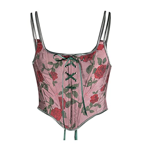 Korsett Damen Bauchweg Corset mit Schnürung Sexy Öse Spitze Blumendruck Unterbrust Vollbrust Oberteil Gräten Rückseite Gürtel Taillenformer Elegant Vintage Palast Stil Corsage Überbrus Shaperwear von WANGTIANXUE