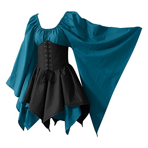 Mittelalter Kleid Damen Gothic Kleidung Halloween Cosplay Kostüme Vintage Steampunk Kleid Elegant Ballkleid Viktorianischen Renaissance Kleid Sexy Schmetterlingshülse Korsettkleid Unregelmäßiger Saum von WANGTIANXUE