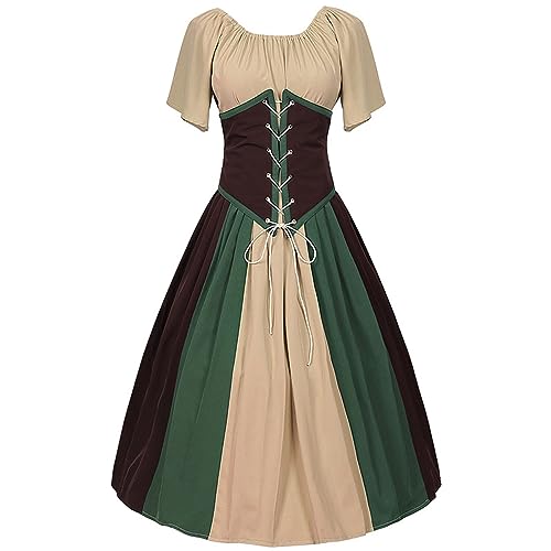 Mittelalter Kleidung Damen, Mittelalter Kleid Damen,Gothic Kleidung Damen Karneval Party Cosplay Halloween Kostüm Große Größen Trompetenärmel Renaissance Kleid Vintage Elegantes Viktorianisches Kleid von WANGTIANXUE