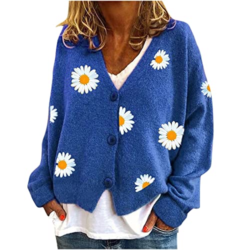 Niedlich Blume Winterjacke Coats Warm Knopf V-Ausschnitt Strickjacken Mantel Pulli Strickcardigan Elegant Strickmantel Casual Kurz Damen Langarm Outwear Tops Jacket Leichte für Teenager Mädchen von WANGTIANXUE