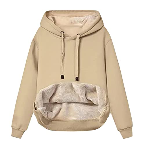 Sweatshirt Damen Gefüttert Warm Fleece Pullover Kapuzenpullover Sweatjacke Mit Kapuze Langarm Oversized Einfarbig Hooded Pulli Oberteile Teddy Langarmshirt Herbst Winter Kapuzenjacke Streetwear von WANGTIANXUE