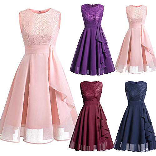 WANGTIANXUE Cocktailkleid Damen Ärmellos Chiffon Partykleid Swing Brautjungfer Spitzenkleid Elegant Abendkleider für Hochzeit Hohe Taille Mittellang Ballkleid Gutschein Angebote Sale Geschenke von WANGTIANXUE