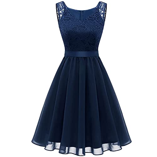 WANGTIANXUE Cocktailkleid Damen Ärmellos Chiffon Partykleid Swing Brautjungfer Spitzenkleid Elegant Abendkleider für Hochzeit Hohe Taille Mittellang Ballkleid Gutschein Angebote Sale Geschenke von WANGTIANXUE