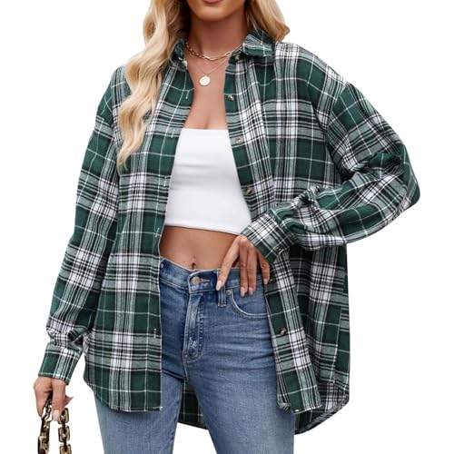 WANGTIANXUE Damen Karierte Hemd Langarm Trachtenbluse Oktoberfest Bluse Karo Hemdjacke Shacket Baumwolle Hemdbluse HolzfäLlerhemd Oberteile Casual V-Ausschnitt Tunika Tops von WANGTIANXUE
