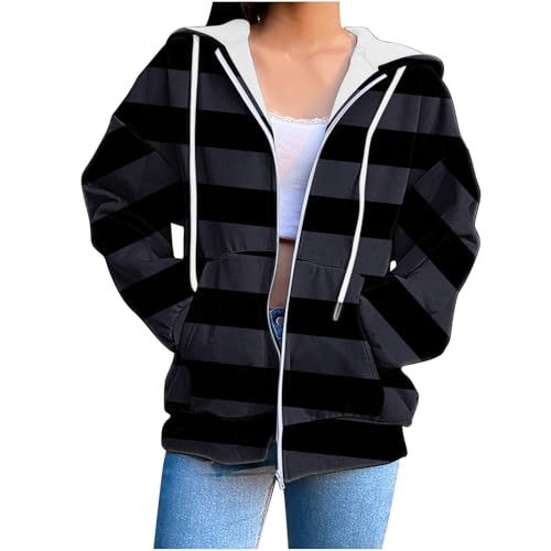 WANGTIANXUE Gestreiftes Sweatjacke Damen Hoodie 2025 Kapuzenjacke Herbst Winter Lang Sweatshirt Kapuzenpullover Mit Kapuze Langarm Reißverschluss Jacke Mantel Oversize Pullover Ringelshirt WANGTIANXUE Gestreiftes Sweatjacke Damen Hoodie 2025 Kapuzenjacke Herbst Winter Lang Sweatshirt Kapuzenpullover Mit Kapuze Langarm Reißverschluss Jacke Mantel Oversize Pullover Ringelshirt von WANGTIANXUE