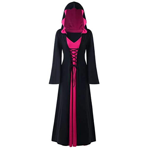 WANGTIANXUE Gothic Kleid Damen, Mittelalter Kleidung, Hexenkostüm Damen, Halloween Karneval Kostüm, Mantel Umhang Kostüm, Aaron Umhang mit Kapuze, Cosplay Kostüm, Maskerade Fasching, Mottoparty von WANGTIANXUE