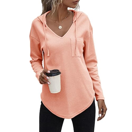 WANGTIANXUE Hoodie Damen Frühling Herbst Waffel Kapuzenpullover Langarm Pullover Sweatshirt mit Kapuze Einfarbig V-Ausschnitt Lang Sport Hoodies Mode Streetwear Kapuzenpulli Tops Mit Kordelzug WANGTIANXUE Hoodie Damen Frühling Herbst Waffel Kapuzenpullover Langarm Pullover Sweatshirt mit Kapuze Einfarbig V-Ausschnitt Lang Sport Hoodies Mode Streetwear Kapuzenpulli Tops Mit Kordelzug von WANGTIANXUE
