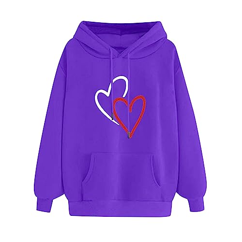 WANGTIANXUE Hoodie Damen Kapuzenpullover Fleece Pullover Herzdruck Sweatshirt mit Kapuze Sportlich Kapuzenpulli Herbst Winter Sweatjacke Mädchen Übergangsjacke Gutschein Angebote Sale Geschenke von WANGTIANXUE