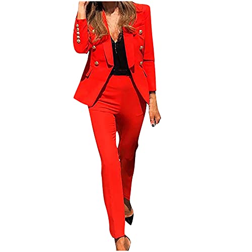 WANGTIANXUE Hosenanzug Damen Gutschein Elegant Business Anzug Set Hosenanzug Blazer Hose 2-teilig Anzug Karo Einfarbig Zweiteiler Sale Angebote Slimfit Festlich Sportlich Hosenanzug Streetwear von WANGTIANXUE