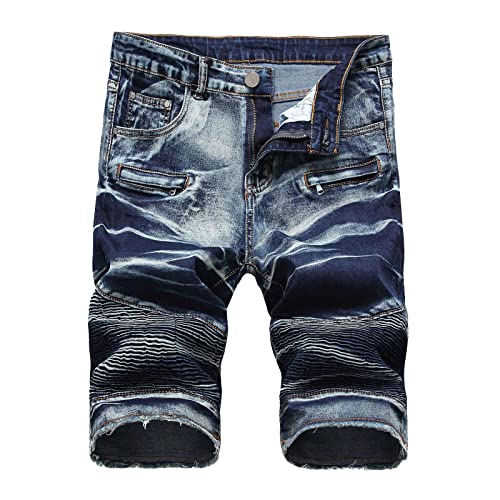 WANGTIANXUE Jeans Shorts Herren Kurze Hosen Herren Geschenke für Männer Casual Bermuda Hose Basic Stretch Shorts Slim Fit Shorts Baumwolle Denim Kurz Short Sommer Denim Half Pants Sweathose Blau von WANGTIANXUE