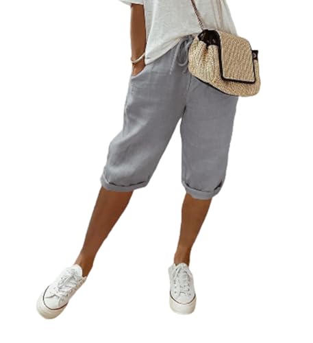 WANGTIANXUE Leinenhose Damen Sommer 3/4 Knielang Kurze Hosen Leicht und Luftig Locker Hohe Taille Caprihose Elastisch Einfarbig Strandhose Stoffhose Casual Pants mit Kordelzug WANGTIANXUE Leinenhose Damen Sommer 3/4 Knielang Kurze Hosen Leicht und Luftig Locker Hohe Taille Caprihose Elastisch Einfarbig Strandhose Stoffhose Casual Pants mit Kordelzug von WANGTIANXUE