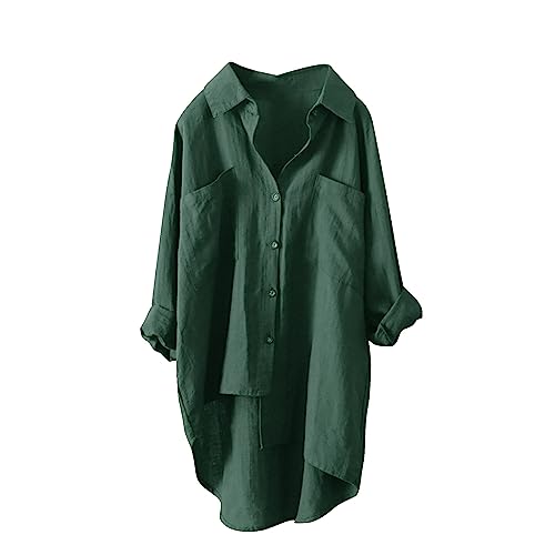 WANGTIANXUE Musselin Set Damen Damen Lang Leinenbluse Große Größen Musselin Bluse Frauen Einfarbig T-Shirt Blumendruck Longshirt Oberteile Hawaii Hemd Strand Bluse Kamotten Kleidung Damenblusen von WANGTIANXUE