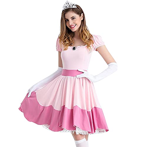 WANGTIANXUE Prinzessin Kindheitshelden Kostüm (Peach Kleid + Krone + Handschuhe) - Prinzessinen Kostüm-Set für Damen - Kostüm Damen - Perfekt für Fasching, Karneval & Cosplay von WANGTIANXUE