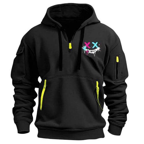 WANGTIANXUE Schwarzer Hoodie Herren Kapuzenpullover Casual Sweatshirt Oversize Winter Warm Kapuzenpulli Langarm Pullover mit Taschen Kordelzug Personalisierte Hoodie Outdoor Gym Kapuzenjacke von WANGTIANXUE
