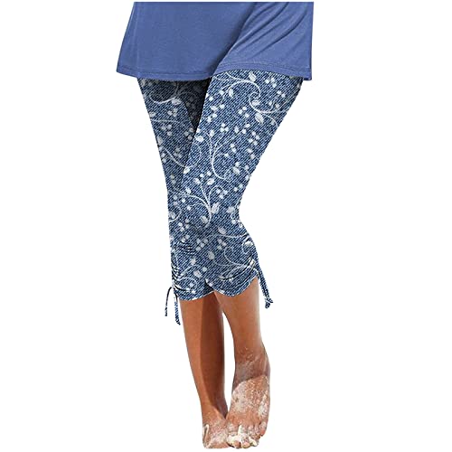 WANGTIANXUE Sommerhose Damen Leicht Caprihose Sommer 3/4 Hose Straight Bein Freizeithose Trekkinghose Weiße Lang Capri Lässige Outdoorhose Strandhose Stretch Dreiviertel Hosen Sporthose, Blau-3 von WANGTIANXUE