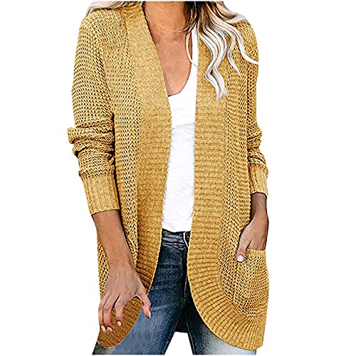 WANGTIANXUE Strickjacke Damen Lang Warm Strickmantel Sweater Cardigan LäSsige Langarm Open Front Strickpullover Elegant Strick Mantel Winter Pullover Outwear von WANGTIANXUE