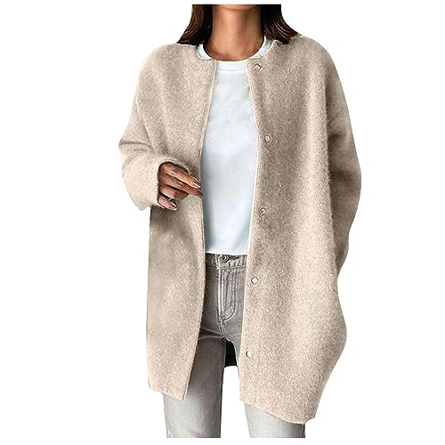 WANGTIANXUE Trenchcoat Damen Lang Winter Mantel Jacke Elegante Wollmantel Leicht Wintermantel einfarbig Strickjacke mit Knöpfen Übergangsjacke von WANGTIANXUE