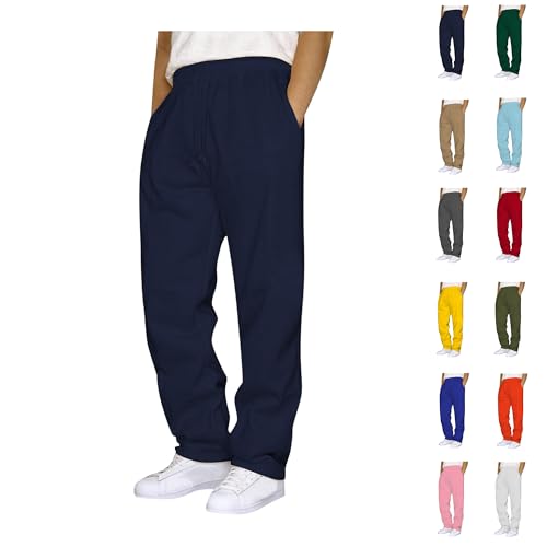WANGTIANXUE Warme Jogginghose Herren Sporthose Elastische Taille Breite Jogginghosen Mit Taschen Lang Open Leg Jogger Sweatpants Freizeithose Haushose Gym Warme Einfarbig Activewear S-3XL von WANGTIANXUE