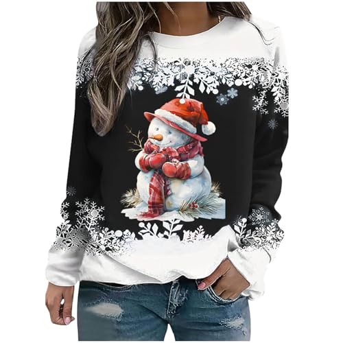WANGTIANXUE Weihnachtspullover Damen Schneemann Druck Oversize Weihnachten Pullover Sweatshirt Langarm Rundhals Weihnachtspulli Winter Weihnachts Pullis Casual Christmas Sweat Oberteile Tops von WANGTIANXUE