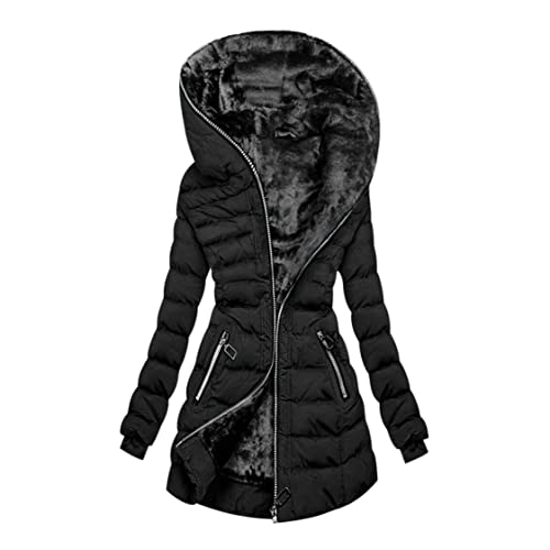 WANGTIANXUE Winterjacke Damen Warm Lang Wintermantel Steppjacke Winter Gefüttert Teddy Fleece Daunenjacke Baumwolle Pufferjacke Langarm Casual Fleecejacke mit Kapuze Elegant Outdoor Mantel Jacke von WANGTIANXUE