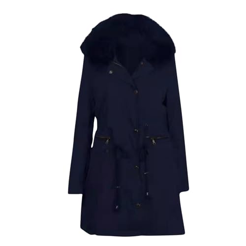 Winterjacke Damen Fleece Gefüttert Jacke mit Fellkapuze Winter Warm Daunenjacke Steppmantel Langarm Wintermantel Daunenmantel Lockere Causal Reißverschluss Knöpfen Mantel mit Kordelzug Winterparka von WANGTIANXUE