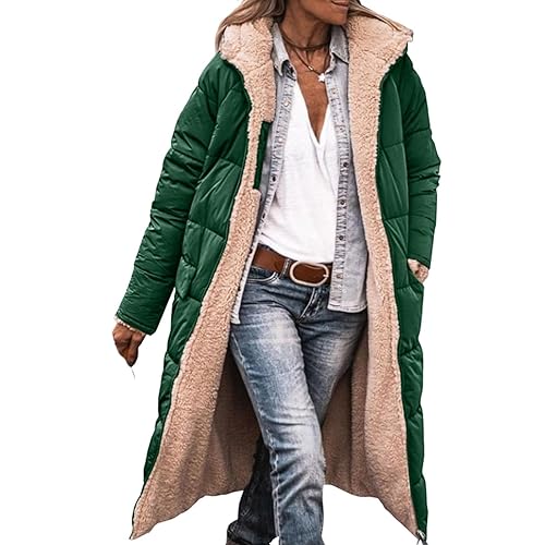 Wintermäntel Damen - Damen Winter Warm Mantel Reversibel Sherpa Fleece Lang Pufferjacken mit Kapuze Frauen Elegant Daunenjacke Fleecejacke Outdoorjacke Lange Steppjacke Steppmantel mit Reißverschluss von WANGTIANXUE