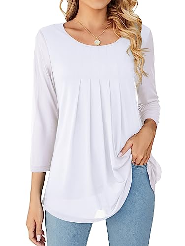 WANGZHI Damen Bluse 3/4 Arm Rundhalsausschnitt Blusenshirt Damen Flowy Tunika von WANGZHI