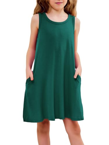 WANGZHI Mädchen Ärmelloses Kleid Mädchen Kleider ärmelloses Rundhals Tanktop Kleid mit Taschen Sommerkleid von WANGZHI