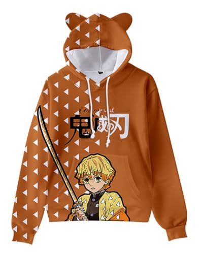 WANHONGYUE Anime Agatsuma Zenitsu 3D Print Hoodie Sweatshirt Women's Cartoon Long Sleeve Pullover Girls Cat Ears Hooded Sweater, Zenitsu M von WANHONGYUE